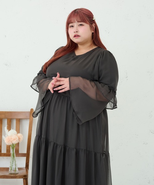 Louiosy ルオシー　レースティアードパフスリーブワンピ　大きいサイズ　LL Louiosy ワンピース 「大きいサイズ」レースティアード