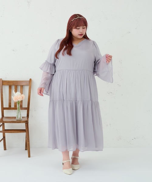 Louiosy ワンピース 「大きいサイズ」Vネックティアード