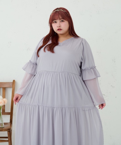 Louiosy ワンピース 「大きいサイズ」Vネックティアード
