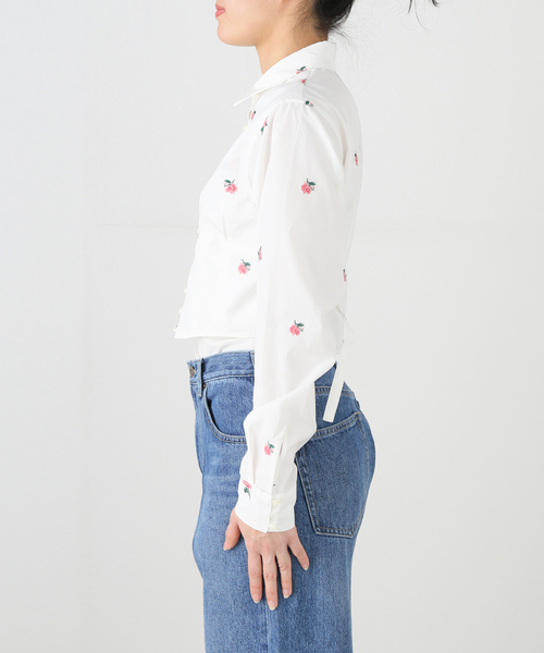 ブラウス シャツ 「JANE SMITH/ジェーンスミス」FLOWER EMBROIDERY SHORT SHAPE：シャツ レディース JANE SMITH/ジェーンスミス】FLOWER EMBROIDERY SHORT SHAPE
