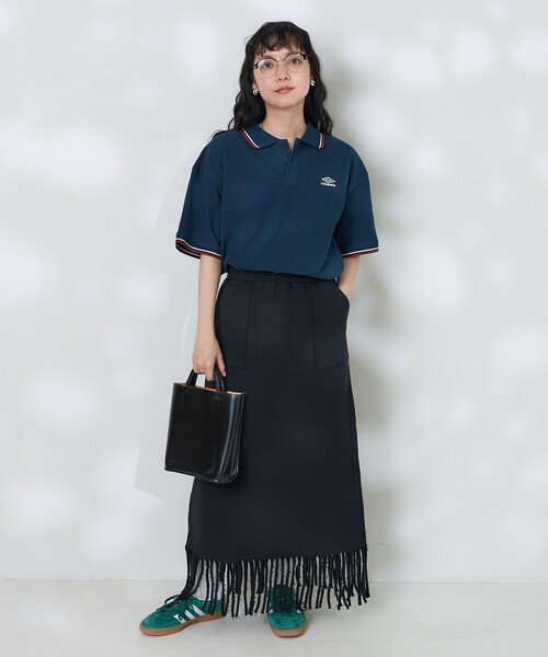 「UMBRO」 半袖ポロシャツ フリ- ブラック レディース FREAK'S STORE ポロシャツ ポロ UMBRO × STORE/アンブロ 別注