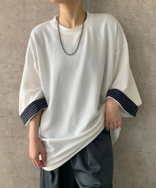 link lot tシャツ 「新色追加」袖チェック/ストライプビッグTシャツ