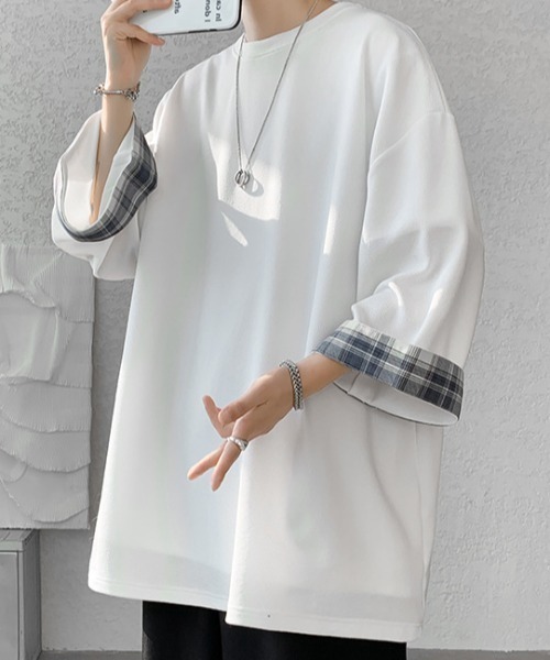 tシャツ Checker big tee レディース メンズ link lot tシャツ 袖チェックビッグTシャツ メンズ : ZOZOTOWN