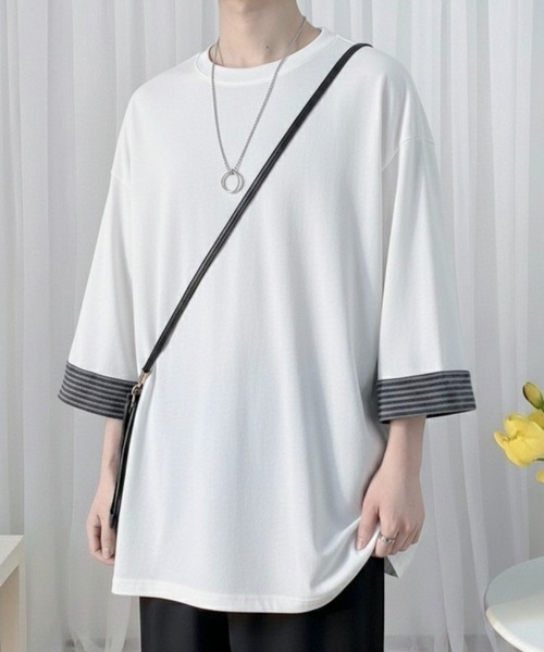 link lot tシャツ 「新色追加」袖チェック/ストライプビッグTシャツ