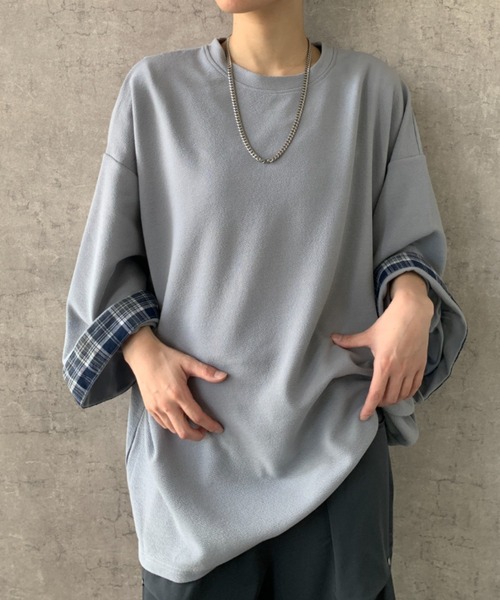 link lot tシャツ 「新色追加」袖チェック/ストライプビッグTシャツ