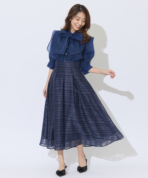 【ほぼ新品】BLUE LAVELチェックエアリーツイルスカート ネイビーピンク LL～8L】フランネルフレアチェックスカート - ベルーナ【公式】