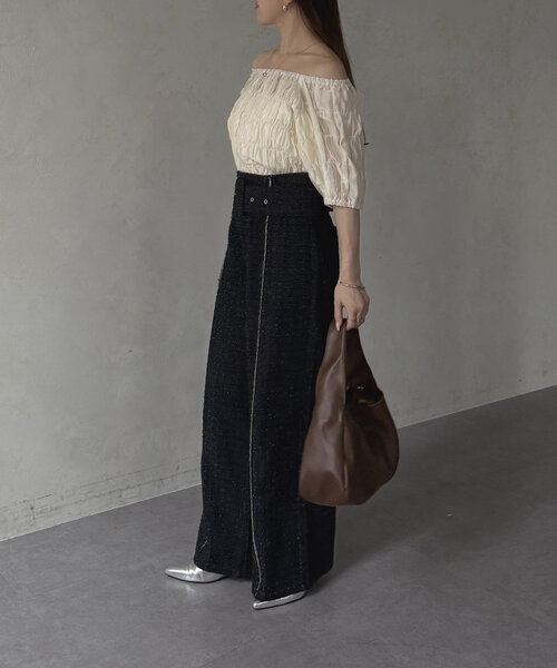 Thevon ブラウス シャツ シャーリングシアーボートネック