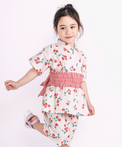 浴衣 「お揃い」モチーフ総柄甚平+作り帯セット(80~130cm) キッズ 子供 女の子 | SLAP SLIP | 03