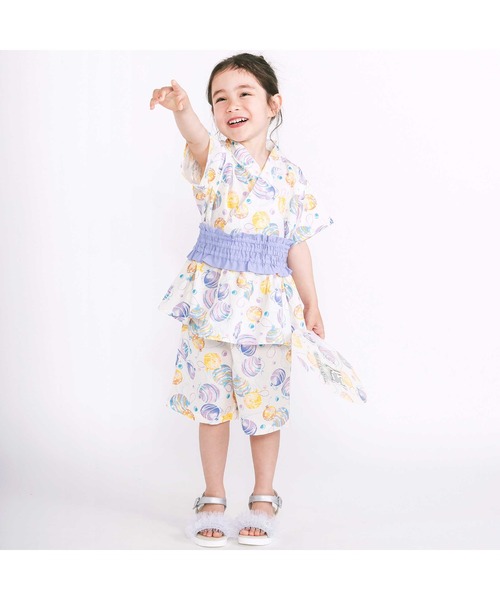 浴衣 「お揃い」モチーフ総柄甚平+作り帯セット(80~130cm) キッズ 子供 女の子 | SLAP SLIP | 08