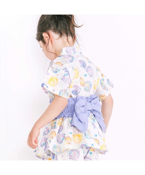 浴衣 「お揃い」モチーフ総柄甚平+作り帯セット(80~130cm) キッズ 子供 女の子 | SLAP SLIP | 09