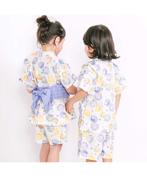 浴衣 「お揃い」モチーフ総柄甚平+作り帯セット(80~130cm) キッズ 子供 女の子 | SLAP SLIP | 10