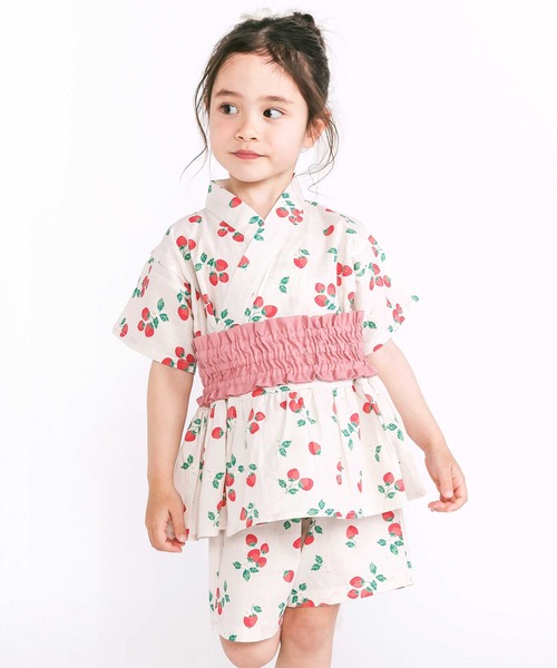 浴衣 「お揃い」モチーフ総柄甚平+作り帯セット(80~130cm) キッズ 子供 女の子 | SLAP SLIP | 05