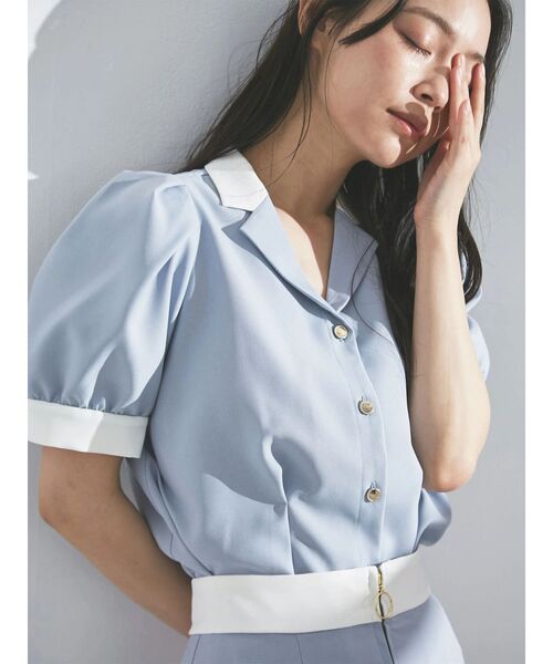 TONAL ブラウス シャツ バイカラー開襟パフブラウス レディース