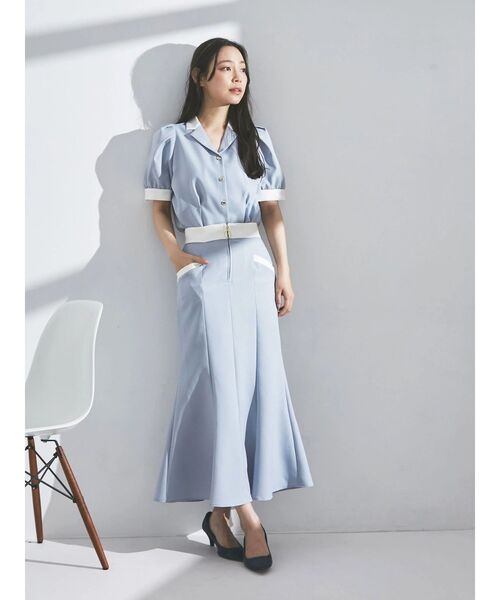 TONAL ブラウス シャツ バイカラー開襟パフブラウス レディース