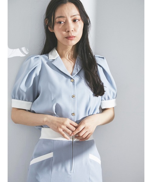 TONAL ブラウス シャツ バイカラー開襟パフブラウス レディース
