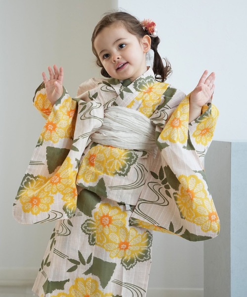 浴衣 キッズ浴衣3点セット 女の子 utatane×注染工房 kids 日本製注染 綿麻 キッズ 子供 女の子