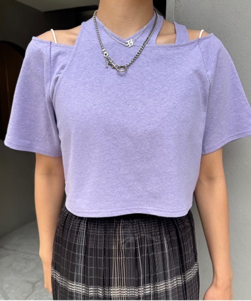 MEDI DOUBLE LAYERED KNIT TOP アメリ Ameri Ameri（アメリ） tシャツ MEDI ASYMMETRY LAYERED TOP レディース