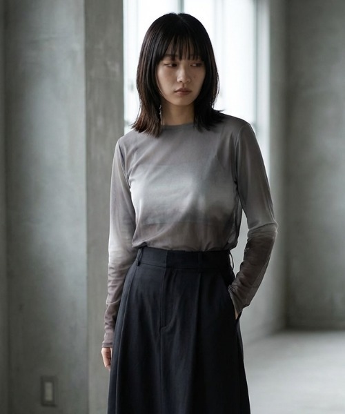 DIP IN CHOCOLATE tシャツ グラデーションラウンドネックシアー