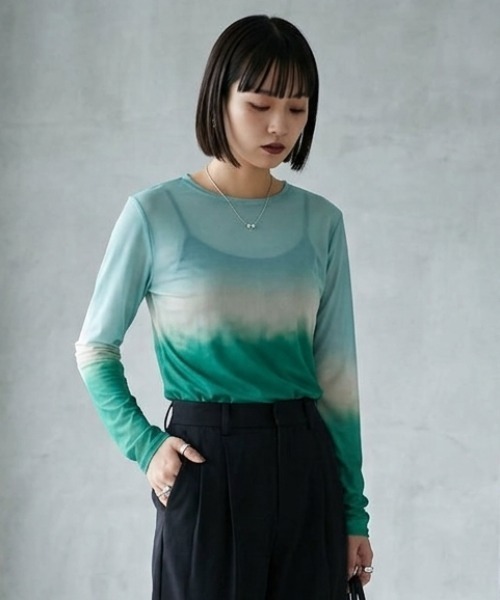 DIP IN CHOCOLATE tシャツ グラデーションラウンドネックシアー
