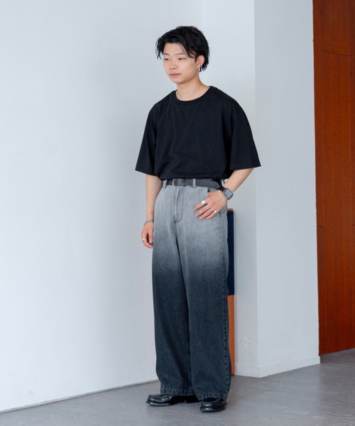 「SINSS」 加工デニムパンツ LARGE ブラック メンズ