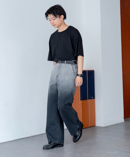 「SINSS」 加工デニムパンツ LARGE ブラック メンズ