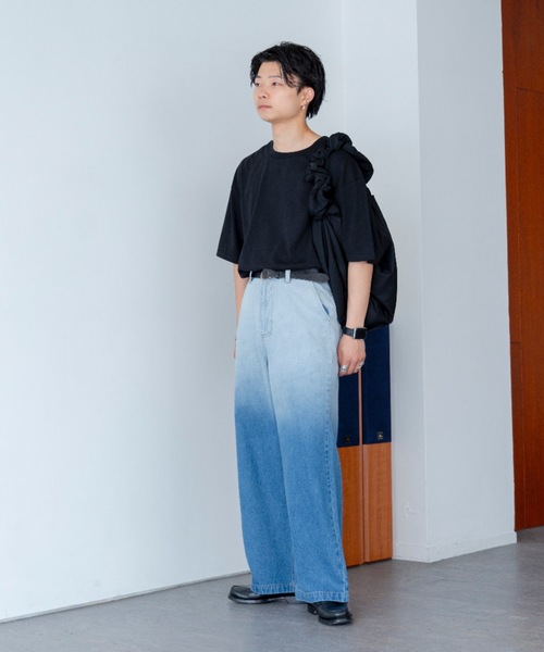 「SINSS」 加工デニムパンツ LARGE ブラック メンズ