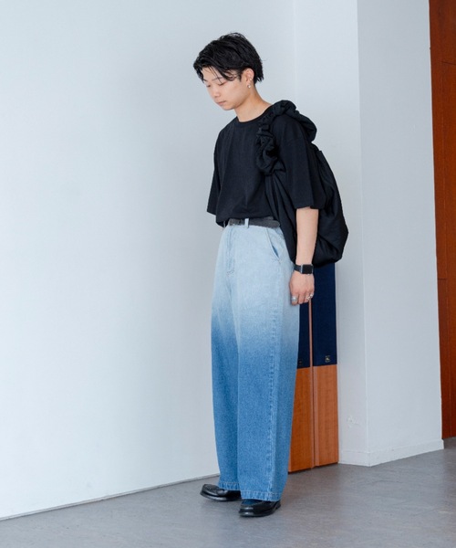 「SINSS」 加工デニムパンツ LARGE ブラック メンズ