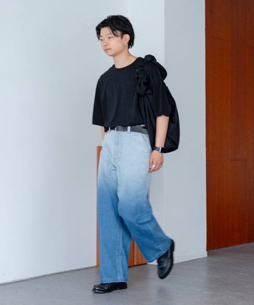 「SINSS」 加工デニムパンツ LARGE ブラック メンズ