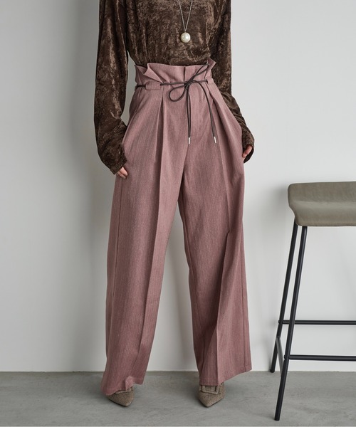 THE Yon スラックス パンツ ヘリンボーンベルトタックパンツ