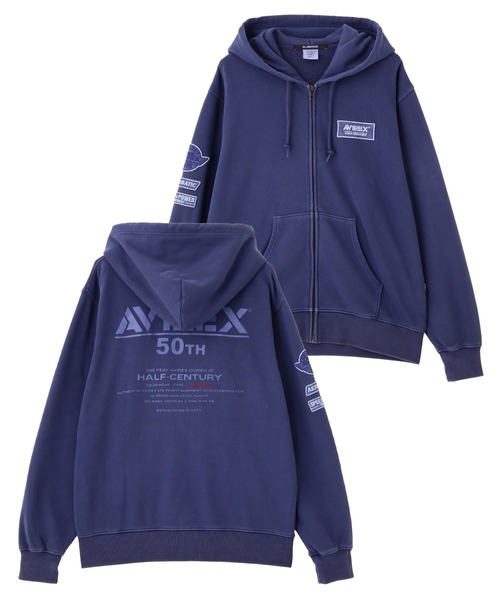 ネイビー　ジップフーディー　フェード AVIREX パーカー 「50th Anniversary」FADE WASH ZIP UP PARKA