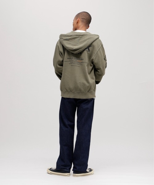 ネイビー　ジップフーディー　フェード AVIREX パーカー 「50th Anniversary」FADE WASH ZIP UP PARKA
