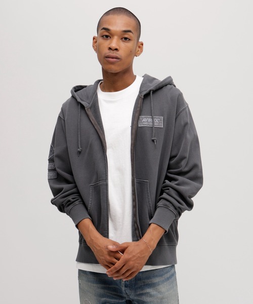 ネイビー　ジップフーディー　フェード AVIREX パーカー 「50th Anniversary」FADE WASH ZIP UP PARKA