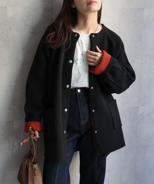 ap retro カーディガン スナップボタン 配色ニットカーディガン