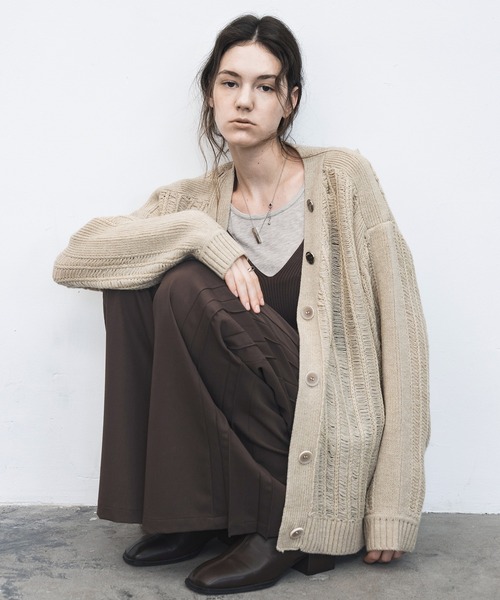 ノーブル NOBLE ペーパーヤーンカノコショートVネックカーディガン