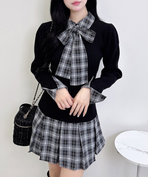 トッカ TOCCA ワンピース ひざ丈 ハートネック 半袖 リボン 0 紺