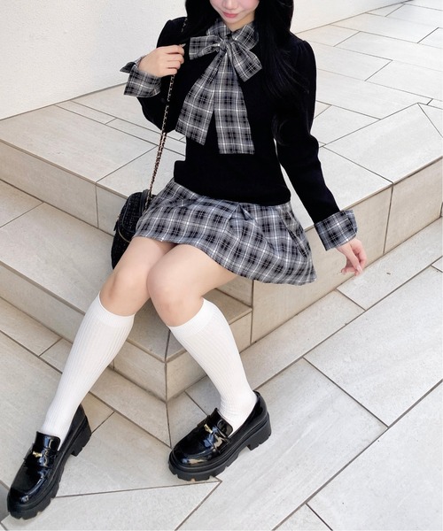 INGNI（イング） ワンピース チェック柄ボウタイシャツドッキング