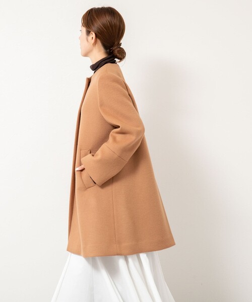 ノーカラーコート コート マーブルシャギーロングコート レディース