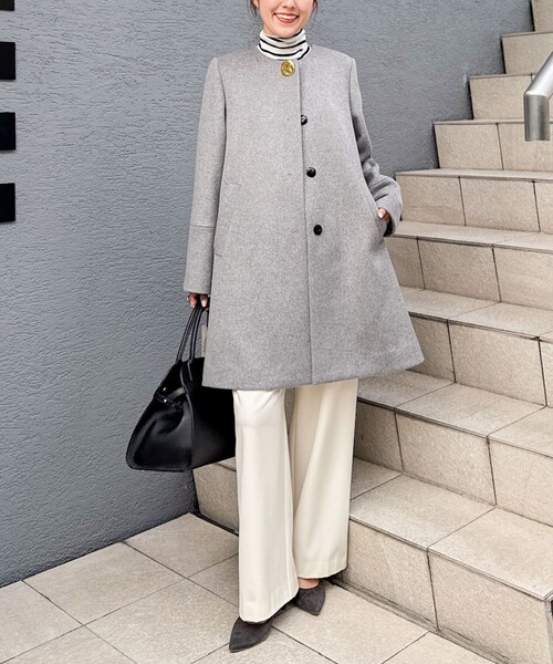 ノーカラーコートノリリ様 NOLLEY'S（ノーリーズ） ノーカラーコート コート ブローチ付きAライン