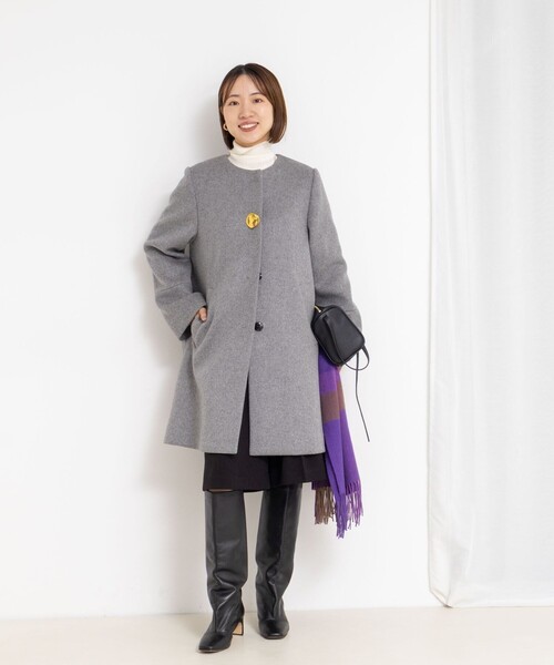 ノーカラーコートノリリ様 NOLLEY'S（ノーリーズ） ノーカラーコート コート ブローチ付きAライン