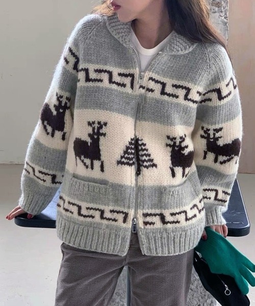 ノルディック ジャカード ジップ カーディガン　 ＋2点おまとめ　合計3点 lulufa カーディガン ノルディック柄ジャガードジップカーディガン