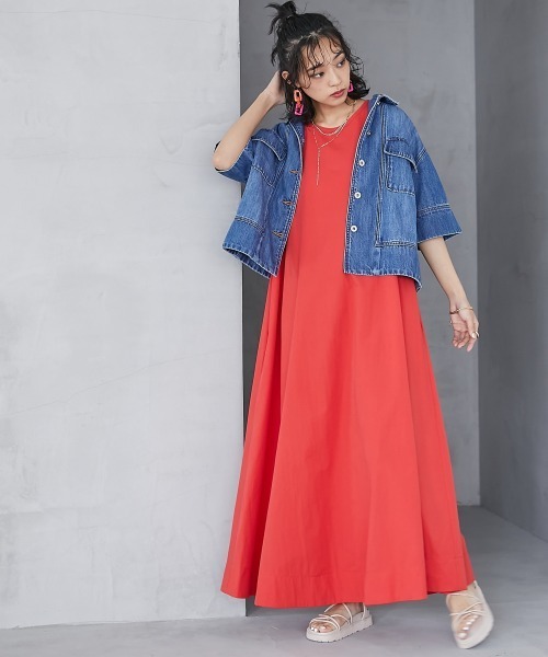 「GEVS.」 「SMILELAND」ノースリーブワンピース L レッド レディース_画像5