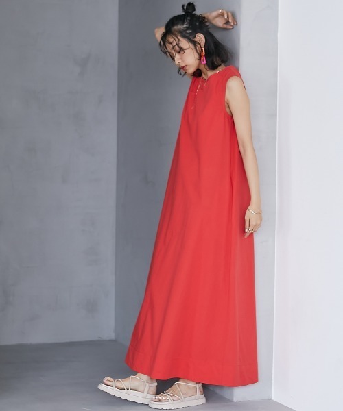 「GEVS.」 「SMILELAND」ノースリーブワンピース L レッド レディース_画像8