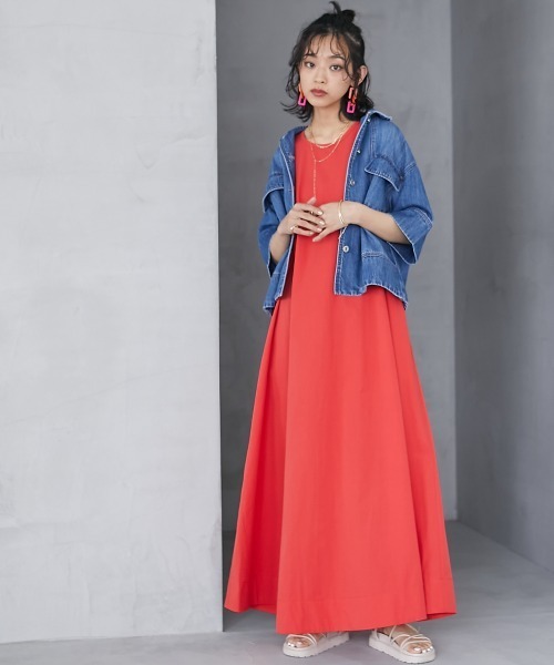 「GEVS.」 「SMILELAND」ノースリーブワンピース L レッド レディース_画像9