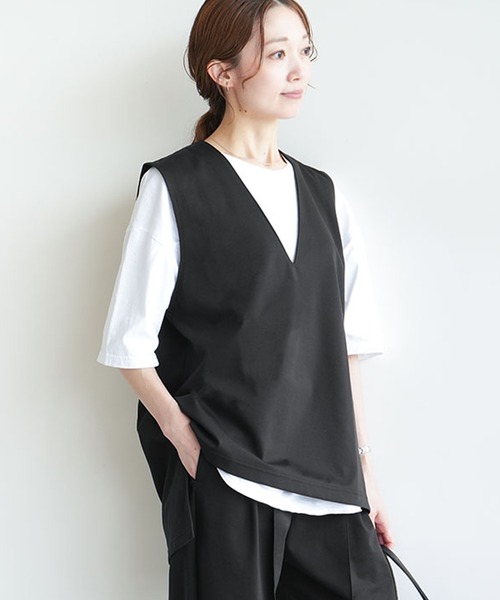 SOLAMONAT（ソラモナ） ベスト ジレ モッツァレラストレッチ Vネック 