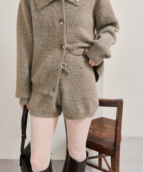 mystic 襟付きプレートニットカーディガン プレート付きニットパンツ 2点 mystic（ミスティック） カーディガン 「今すぐお届け可能！柔らかい