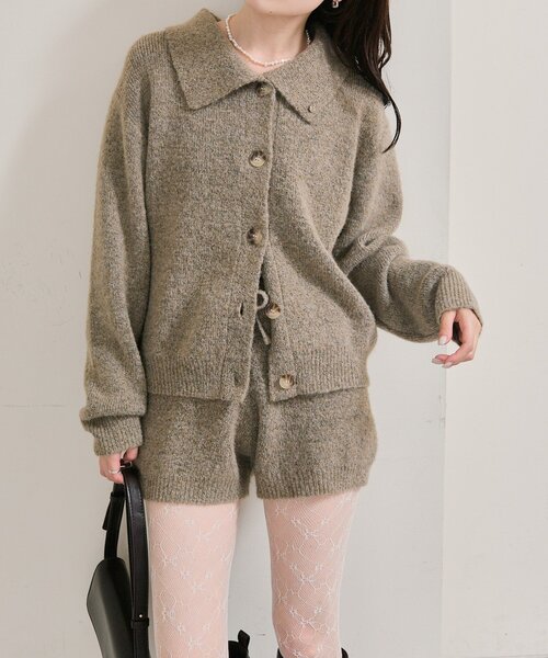 mystic 襟付きプレートニットカーディガン プレート付きニットパンツ 2点 mystic（ミスティック） パンツ プレート付きニットパンツ レディース