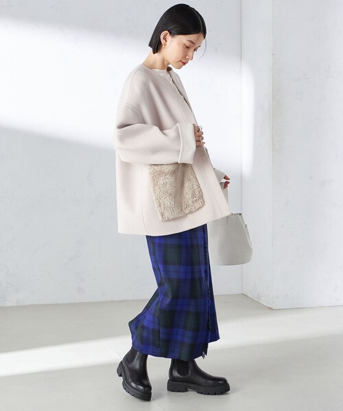 SHIPS（シップス） ノーカラーコート 38 ネイビー レディース