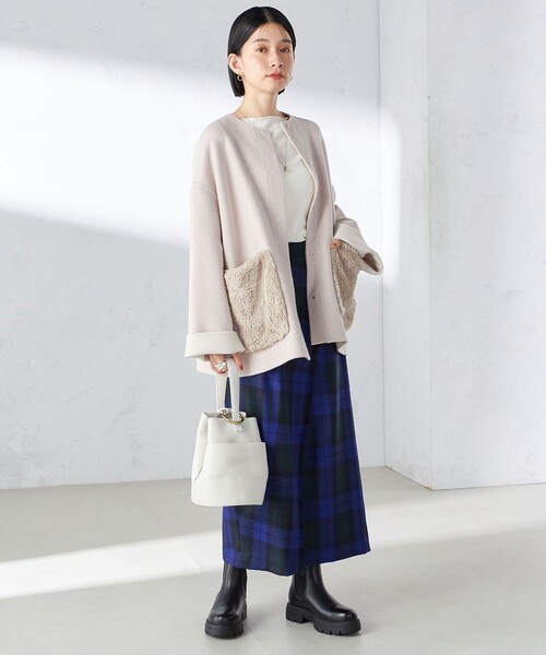 SHIPS（シップス） ノーカラーコート 38 ネイビー レディース