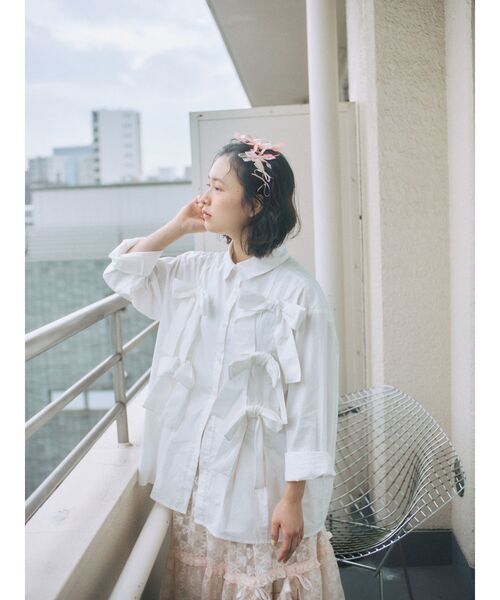 シャツ/ブラウス(長袖/七分) kae bonny  side ribbon shirt レディス 開襟七分袖ブラウス FB4039L－16 ブラック| 作業服