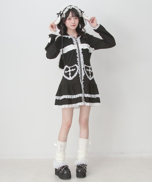 DearMyLove ワンピース 姫系うさ耳レースフリルハートポケットパーカー